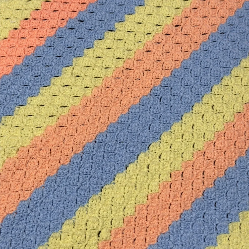 Handmade Crochet Baby Blanket‎ Throw Variegated Pastel Shell 33x33